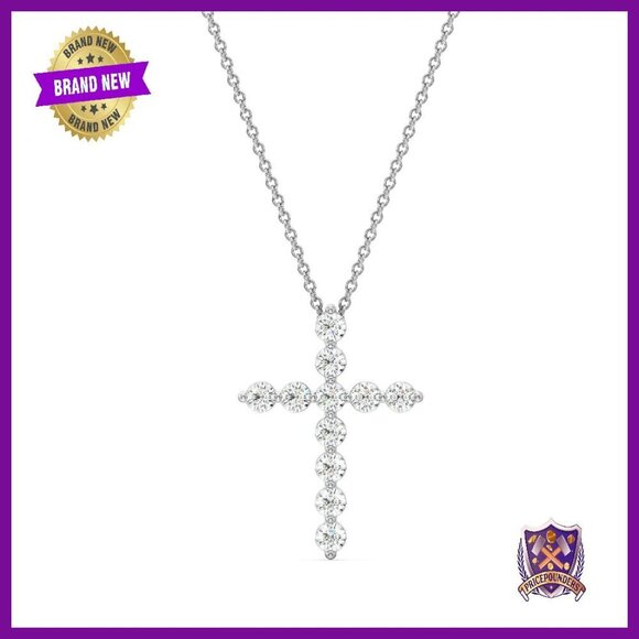 Jewelry - 1ct Lab Diamond Cross Pendant Necklace Sterling Silver 18in Chain